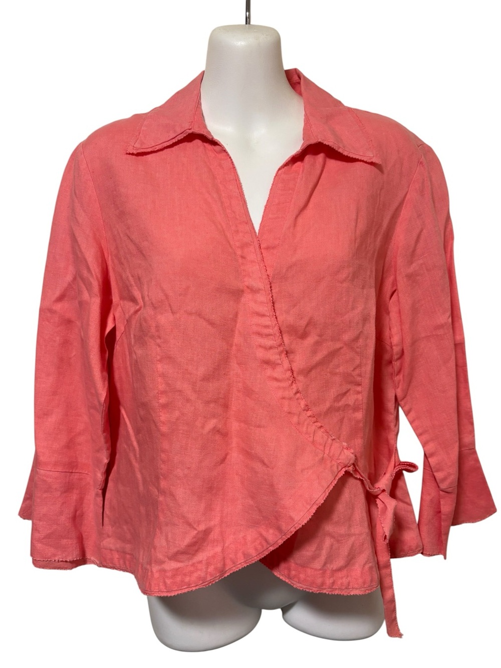 Sunny Leigh Pink Linen Wrap Top 3/4 Bell Sleeves